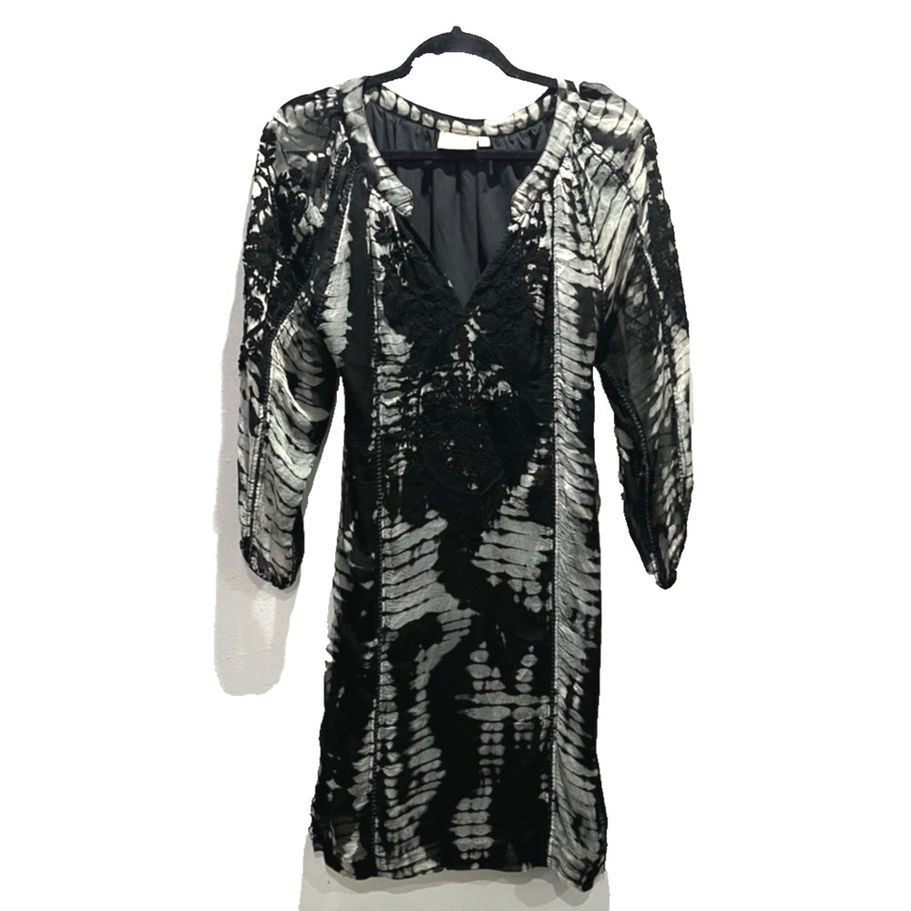 Rungolee Women's Fairy Black Crepe Silk Tie Dye Dress - Small